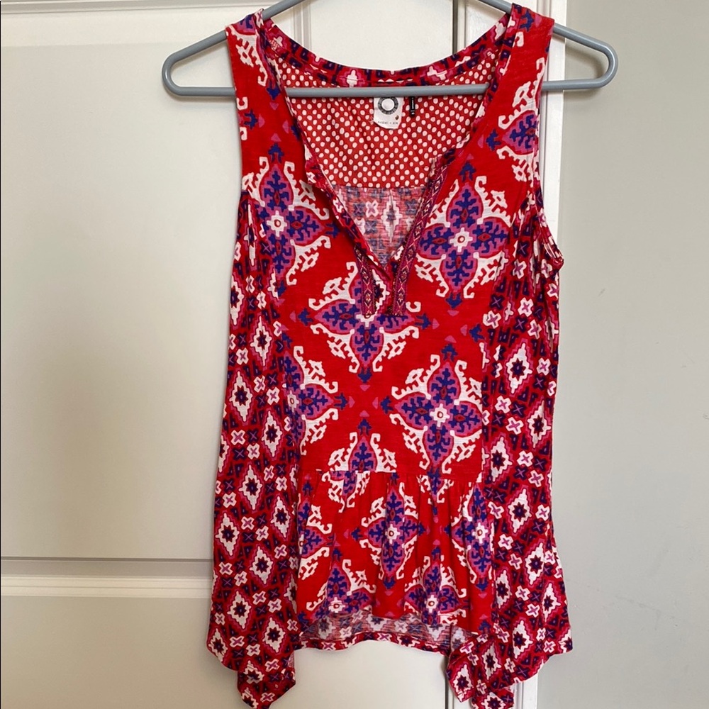 Anthropologie Red and Purple Patterned Women's Top
